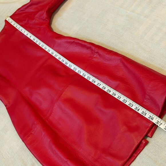 Vintage 80s 90s Red Leather Pencil Dress Mod Wife Rock Grunge Holiday Party XS - Picture 13 of 16